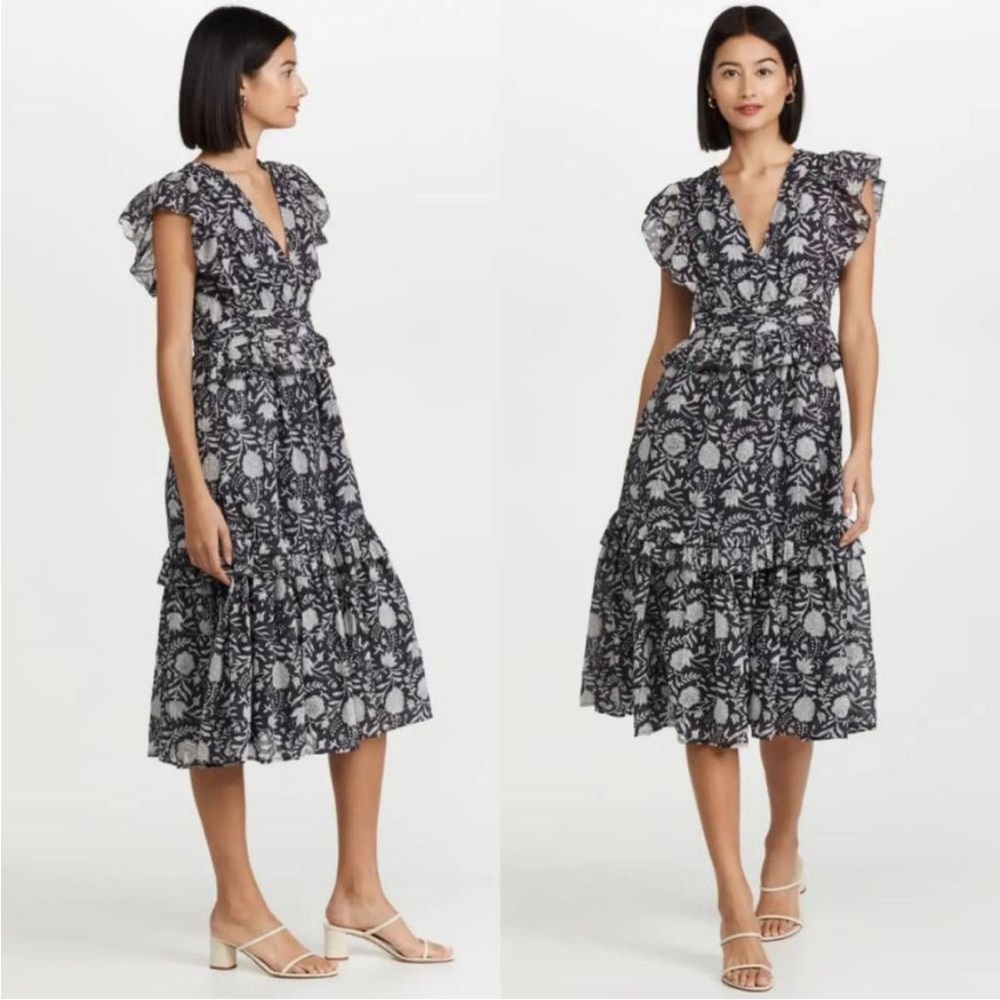 Cleobella Cherie Blue Floral Midi Dress Large